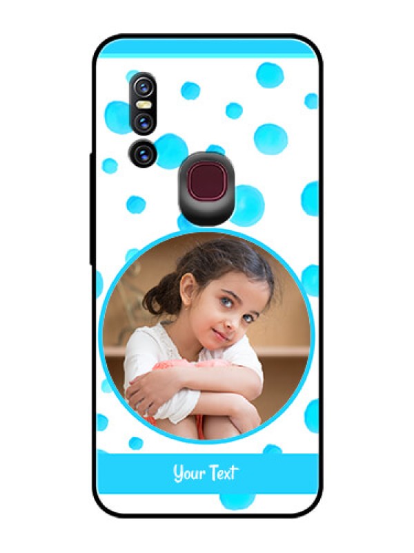 Custom Vivo V15 Photo Printing on Glass Case  - Blue Bubbles Pattern Design