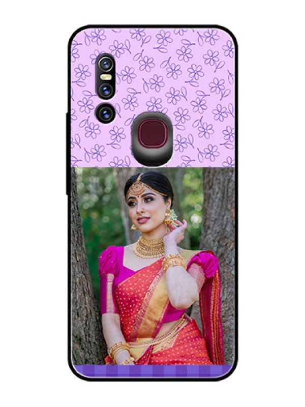 Custom Vivo V15 Custom Glass Phone Case  - Purple Floral Design