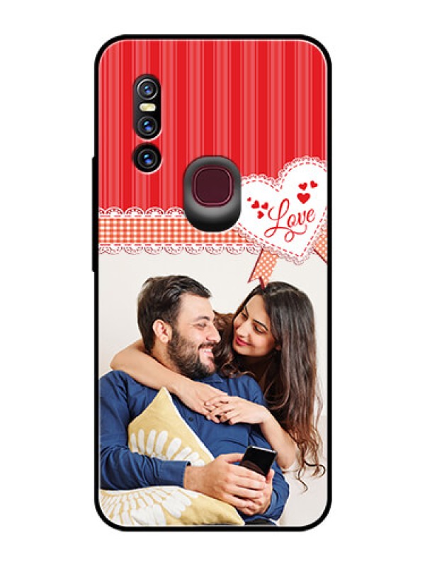 Custom Vivo V15 Custom Glass Mobile Case  - Red Love Pattern Design