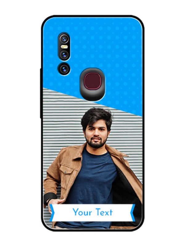 Custom Vivo V15 Photo Printing on Glass Case  - Simple Blue Color Design