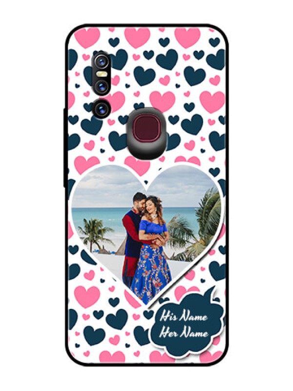 Custom Vivo V15 Custom Glass Phone Case  - Pink & Blue Heart Design