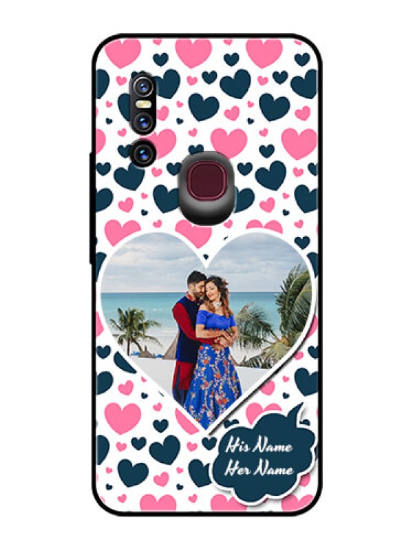 Custom Vivo V15 Custom Glass Phone Case  - Pink & Blue Heart Design