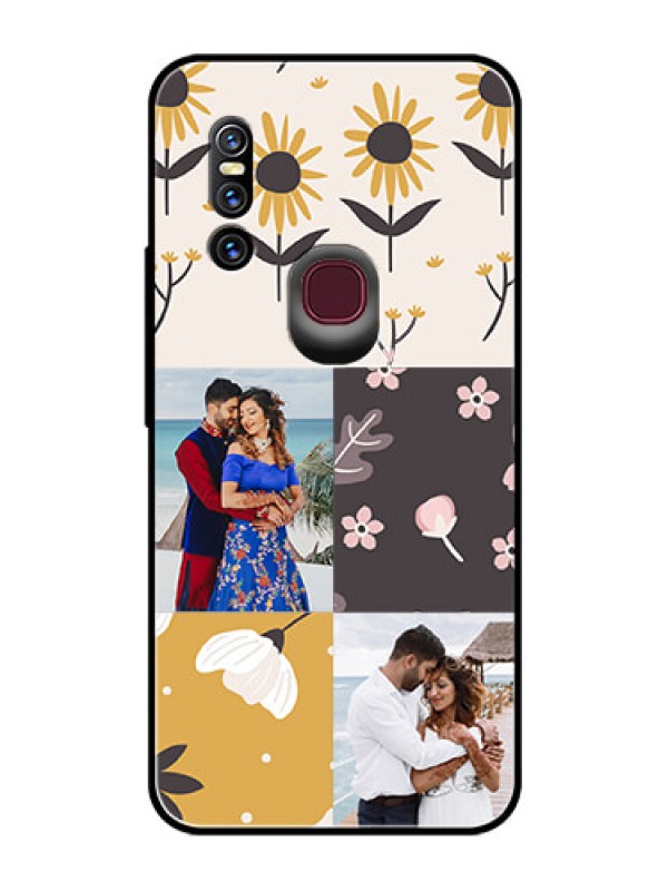 Custom Vivo V15 Photo Printing on Glass Case  - 3 Images with Floral Design