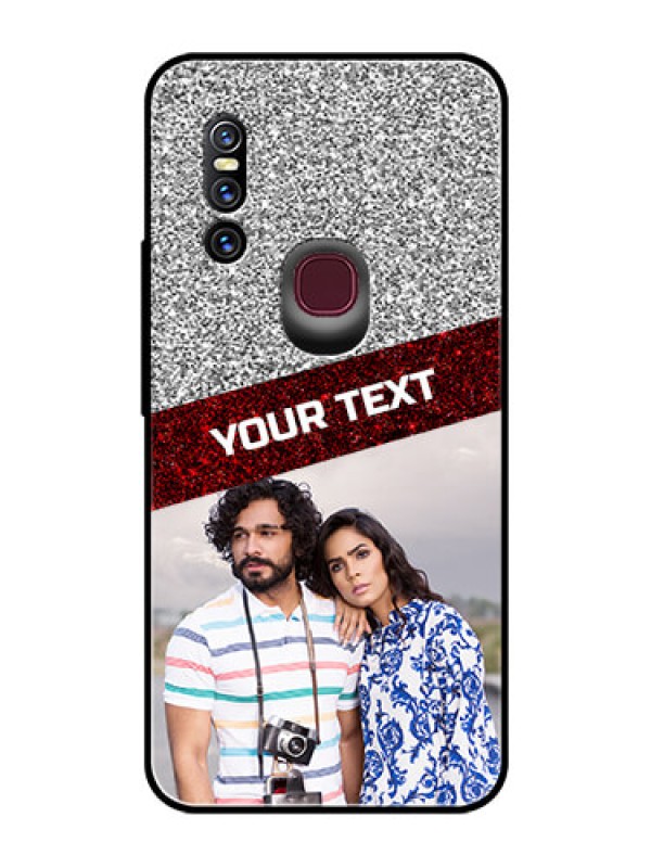 Custom Vivo V15 Personalized Glass Phone Case  - Image Holder with Glitter Strip Design