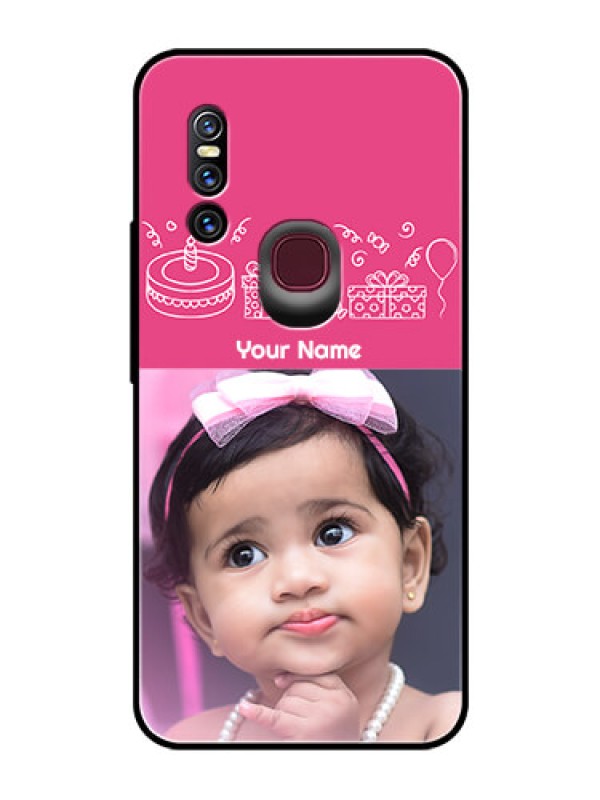 Custom Vivo V15 Photo Printing on Glass Case  - with Birthday Line Art Design