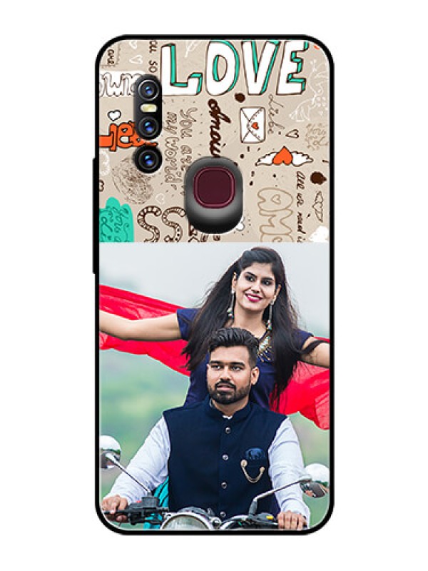 Custom Vivo V15 Custom Glass Phone Case  - Love Doodle Pattern 