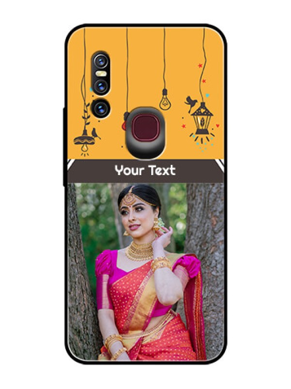 Custom Vivo V15 Custom Glass Mobile Case  - with Family Picture and Icons 