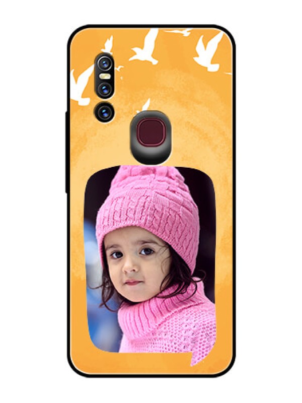 Custom Vivo V15 Personalized Glass Phone Case  - Water Color Design with Bird Icons