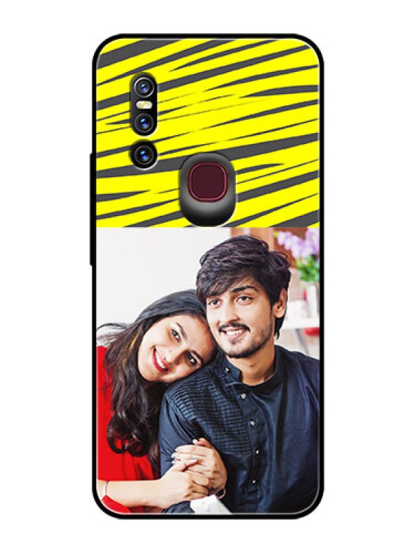 Custom Vivo V15 Photo Printing on Glass Case  - Yellow Abstract Design