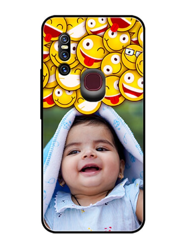 Custom Vivo V15 Custom Glass Mobile Case  - with Smiley Emoji Design