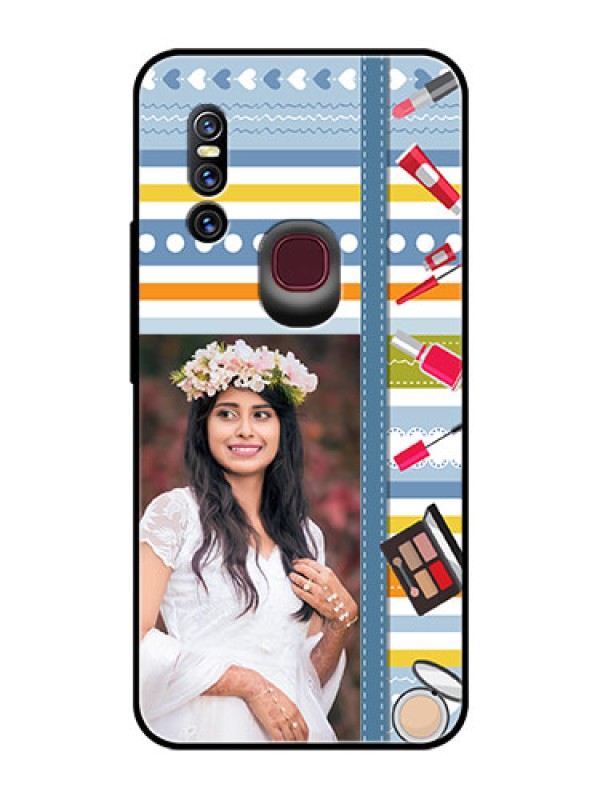 Custom Vivo V15 Personalized Glass Phone Case  - Makeup Icons Design