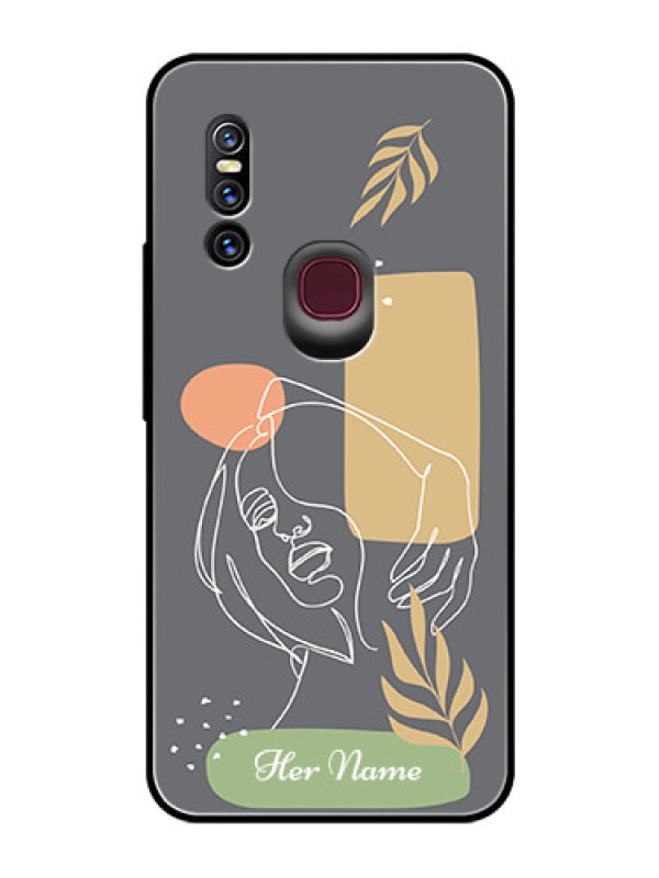 Custom Vivo V15 Custom Glass Phone Case - Gazing Woman line art Design