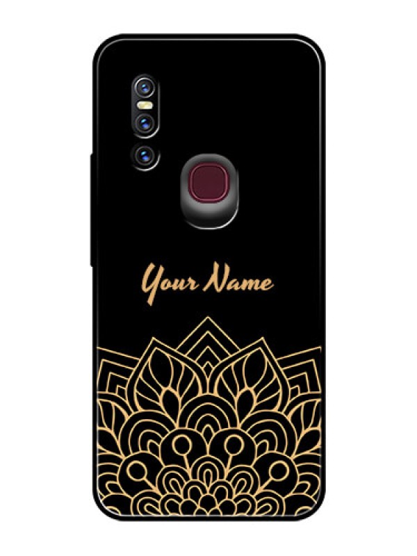 Custom Vivo V15 Custom Glass Phone Case - Golden mandala Design