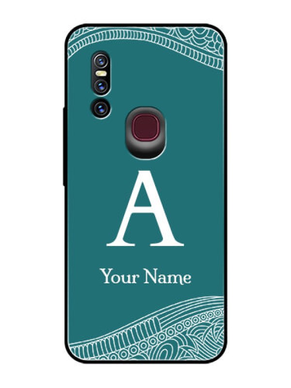 Custom Vivo V15 Personalized Glass Phone Case - line art pattern with custom name Design
