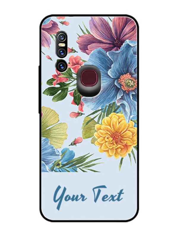 Custom Vivo V15 Custom Glass Mobile Case - Stunning Watercolored Flowers Painting Design