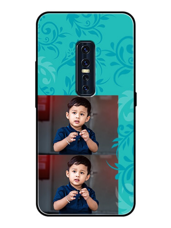 Custom Vivo V17 Pro Personalized Glass Phone Case  - with Photo and Green Floral Design 