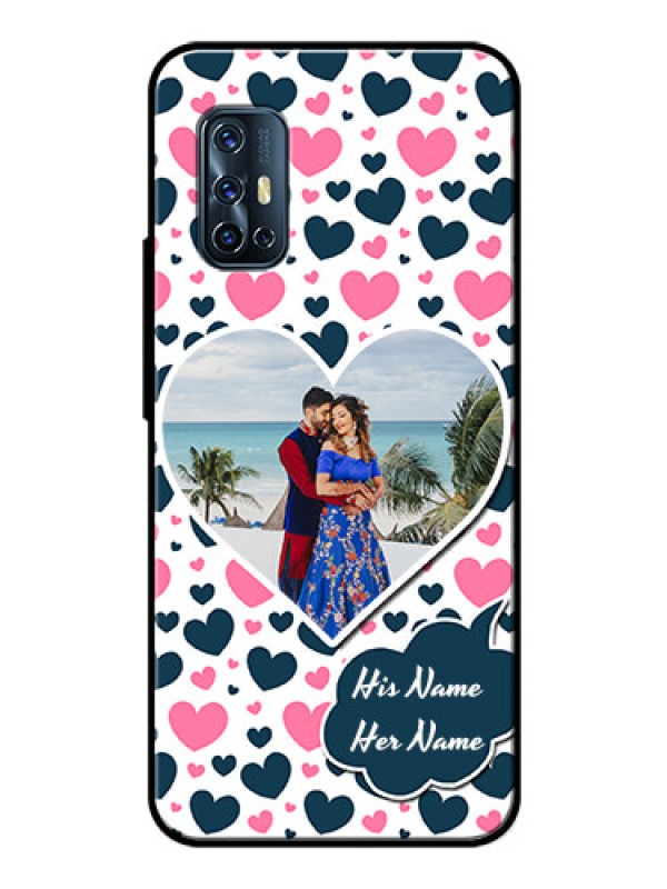 Custom Vivo V17 Custom Glass Phone Case  - Pink & Blue Heart Design