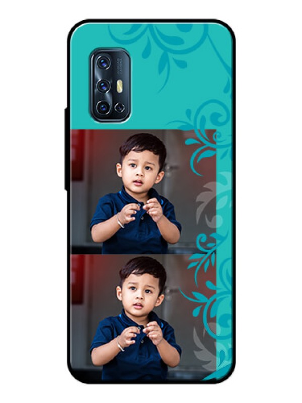 Custom Vivo V17 Personalized Glass Phone Case  - with Photo and Green Floral Design 