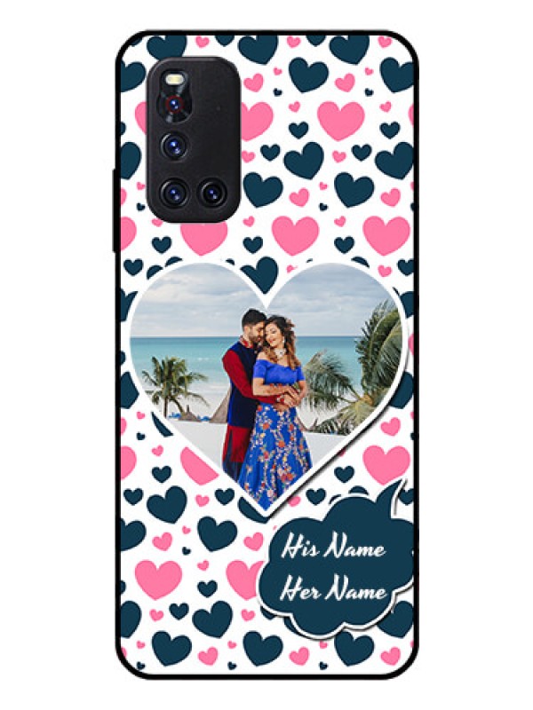 Custom Vivo V19 Custom Glass Phone Case  - Pink & Blue Heart Design