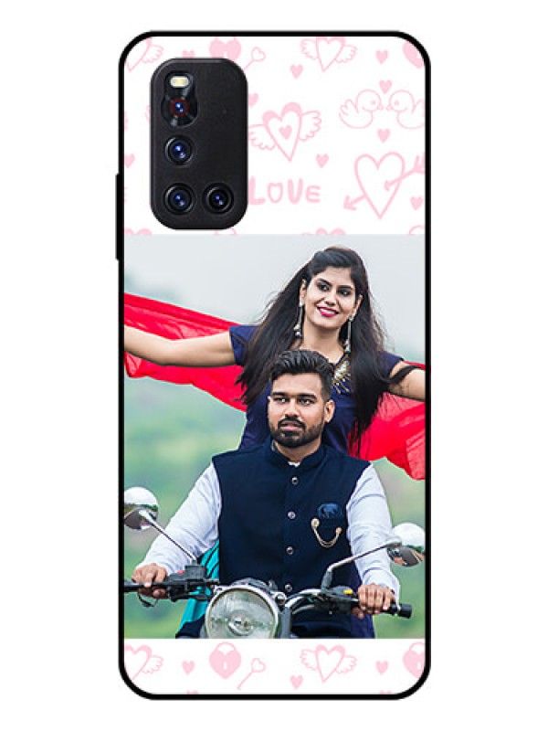 Custom Vivo V19 Custom Glass Mobile Case  - Pink Flying Heart Design