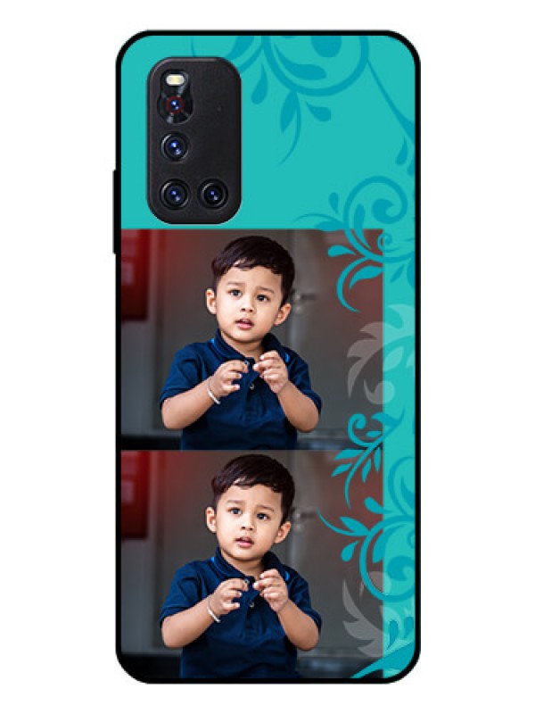 Custom Vivo V19 Personalized Glass Phone Case  - with Photo and Green Floral Design 