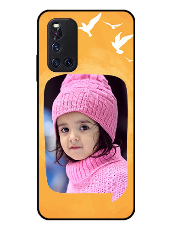 Custom Vivo V19 Personalized Glass Phone Case  - Water Color Design with Bird Icons