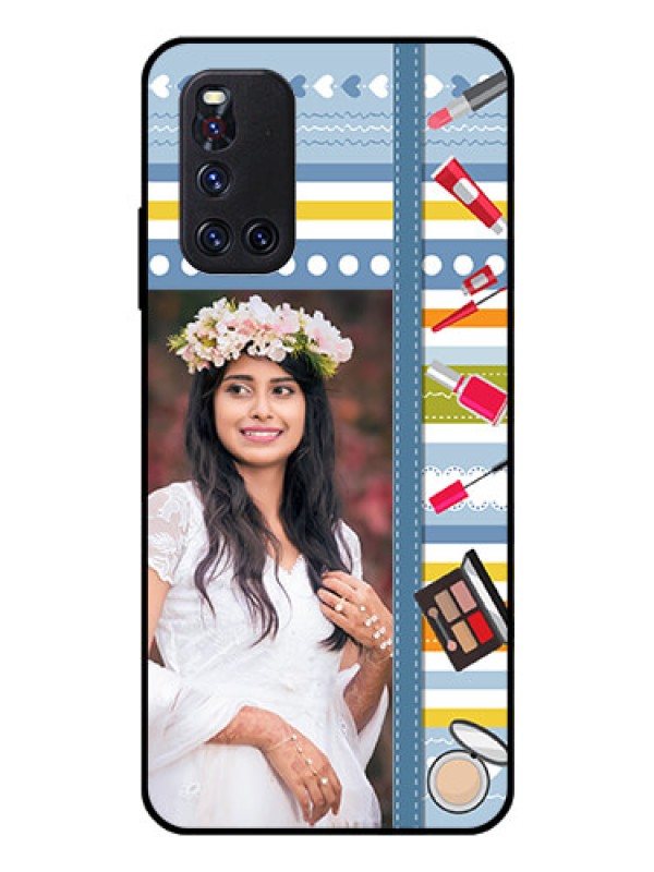 Custom Vivo V19 Personalized Glass Phone Case  - Makeup Icons Design
