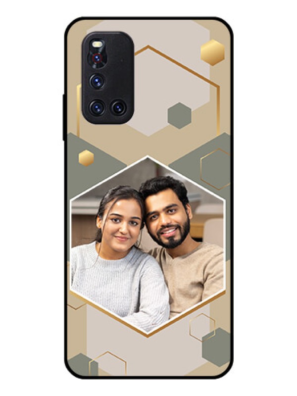 Custom Vivo V19 Photo Printing on Glass Case - Stylish Hexagon Pattern Design