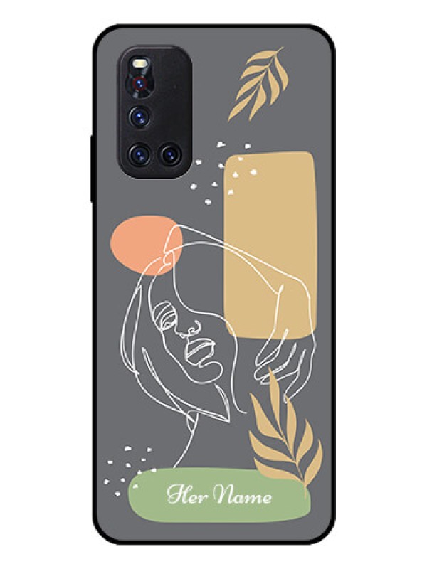 Custom Vivo V19 Custom Glass Phone Case - Gazing Woman line art Design