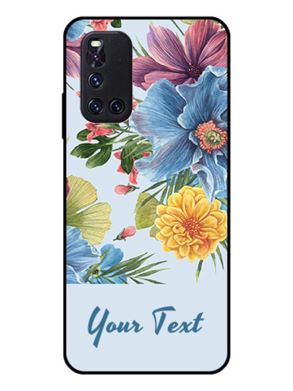Custom Vivo V19 Custom Glass Mobile Case - Stunning Watercolored Flowers Painting Design