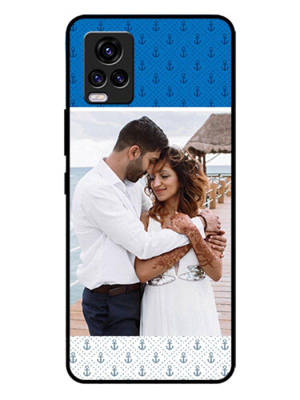 Custom Vivo V20 2021 Photo Printing on Glass Case - Blue Anchors Design