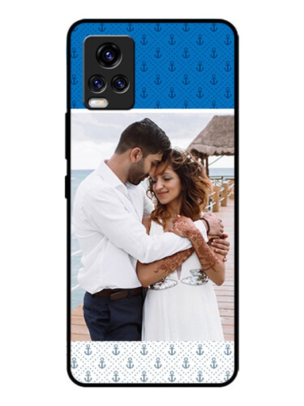 Custom Vivo V20 Pro Photo Printing on Glass Case  - Blue Anchors Design