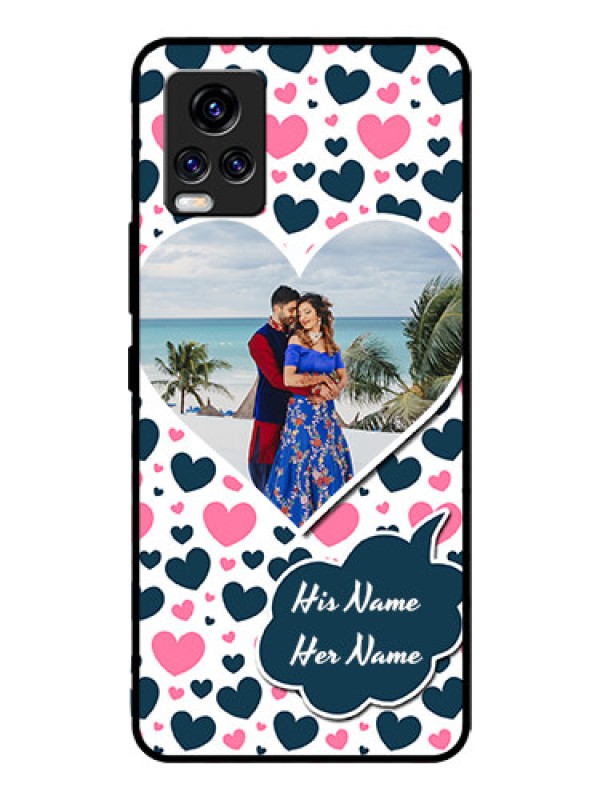 Custom Vivo V20 Pro Custom Glass Phone Case  - Pink & Blue Heart Design