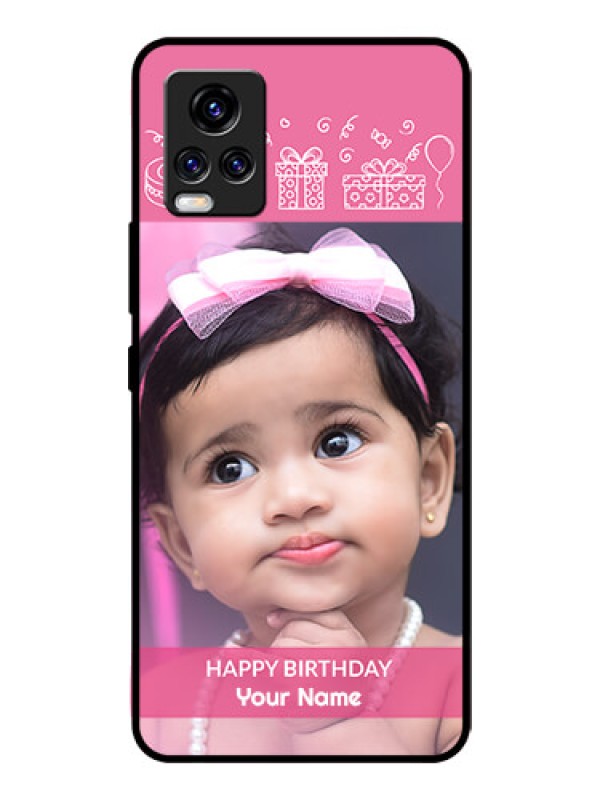 Custom Vivo V20 Pro Photo Printing on Glass Case  - with Birthday Line Art Design