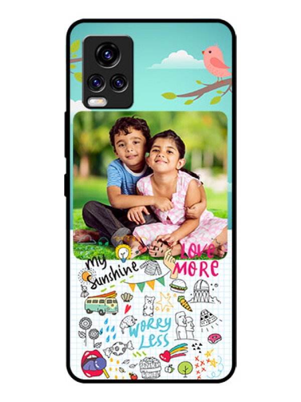 Custom Vivo V20 Pro Photo Printing on Glass Case  - Doodle love Design
