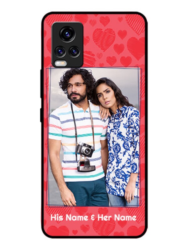 Custom Vivo V20 Pro Photo Printing on Glass Case  - with Red Heart Symbols Design