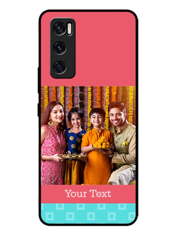 Custom Vivo V20 Se Personalized Glass Phone Case  - Peach & Blue Color Design