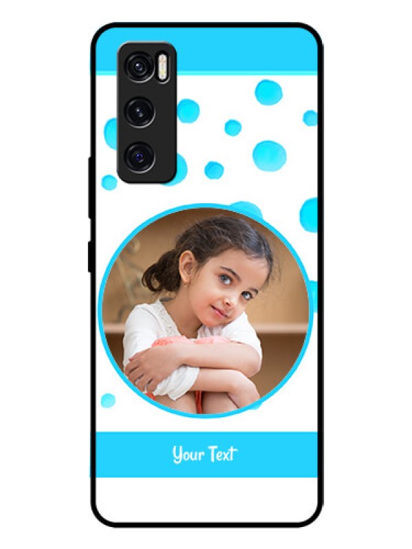 Custom Vivo V20 Se Photo Printing on Glass Case  - Blue Bubbles Pattern Design