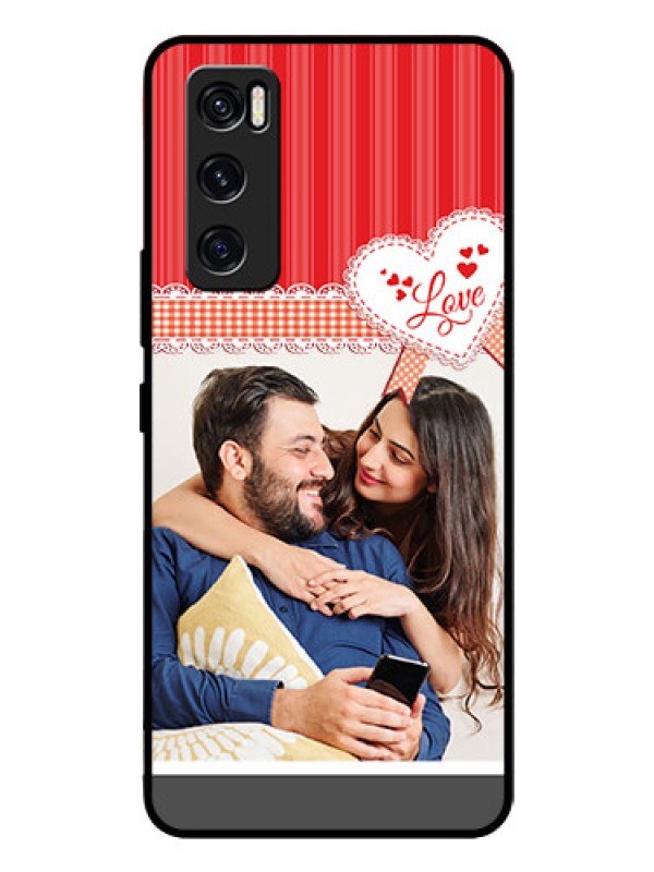 Custom Vivo V20 Se Custom Glass Mobile Case  - Red Love Pattern Design