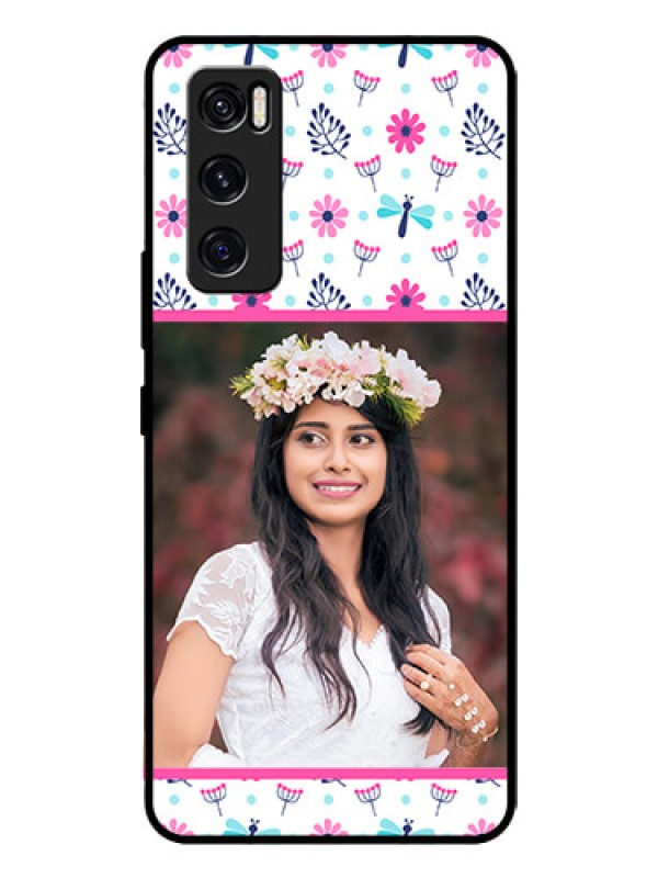 Custom Vivo V20 Se Photo Printing on Glass Case  - Colorful Flower Design