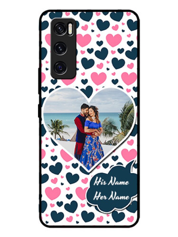 Custom Vivo V20 Se Custom Glass Phone Case  - Pink & Blue Heart Design