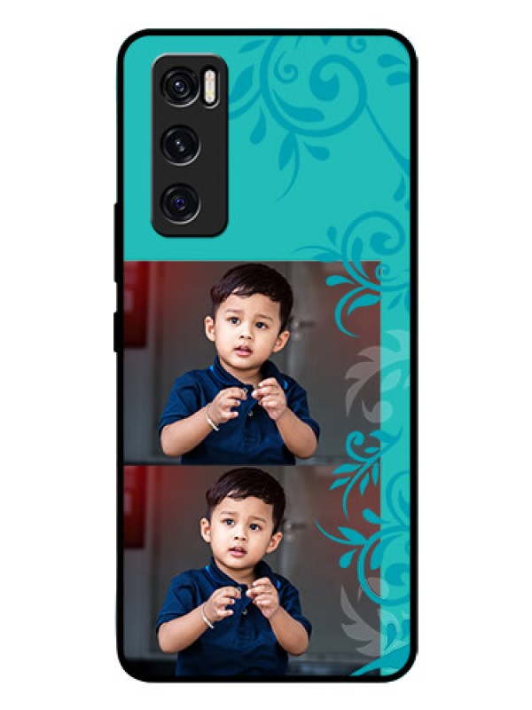 Custom Vivo V20 Se Personalized Glass Phone Case  - with Photo and Green Floral Design 