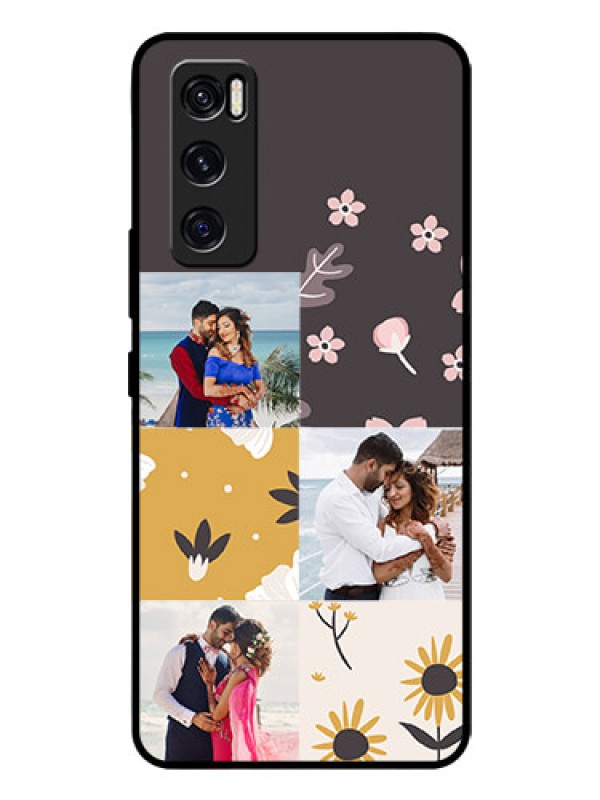 Custom Vivo V20 Se Photo Printing on Glass Case  - 3 Images with Floral Design