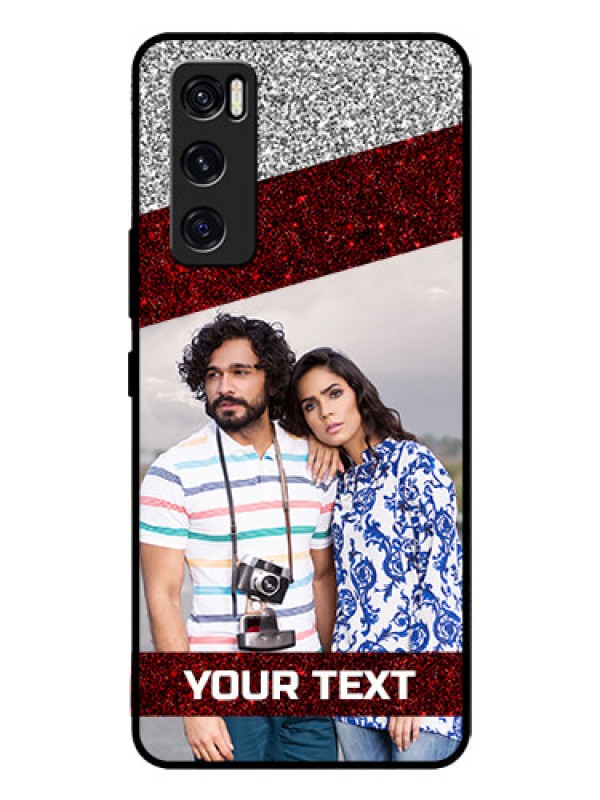 Custom Vivo V20 Se Personalized Glass Phone Case  - Image Holder with Glitter Strip Design
