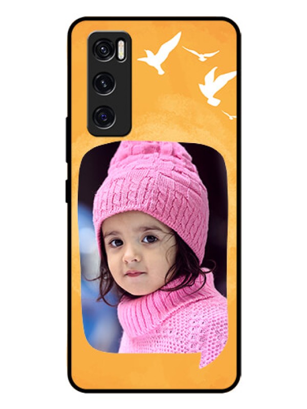Custom Vivo V20 Se Personalized Glass Phone Case  - Water Color Design with Bird Icons