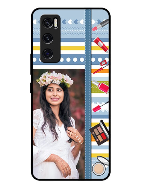 Custom Vivo V20 Se Personalized Glass Phone Case  - Makeup Icons Design