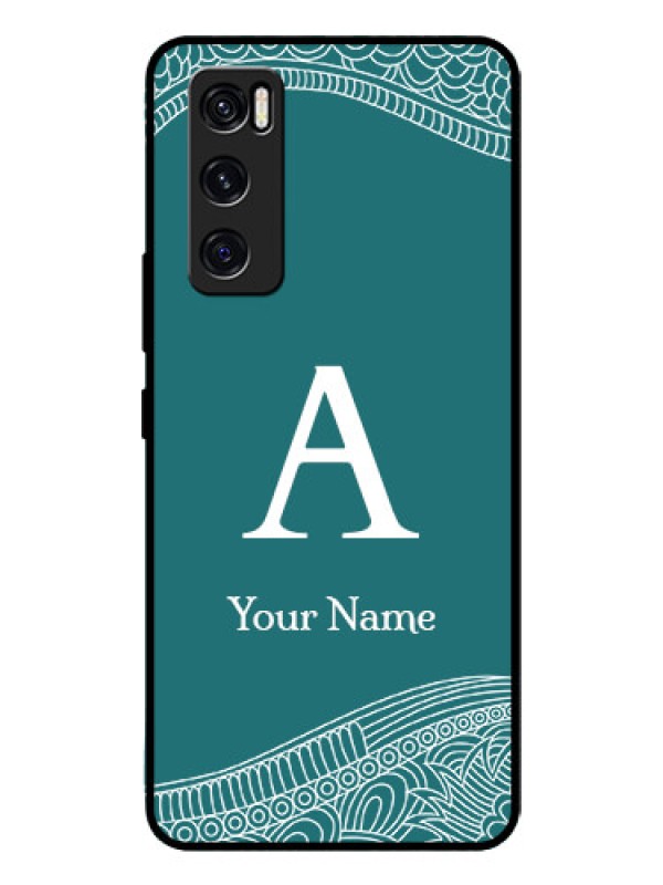 Custom Vivo V20 Se Personalized Glass Phone Case - line art pattern with custom name Design