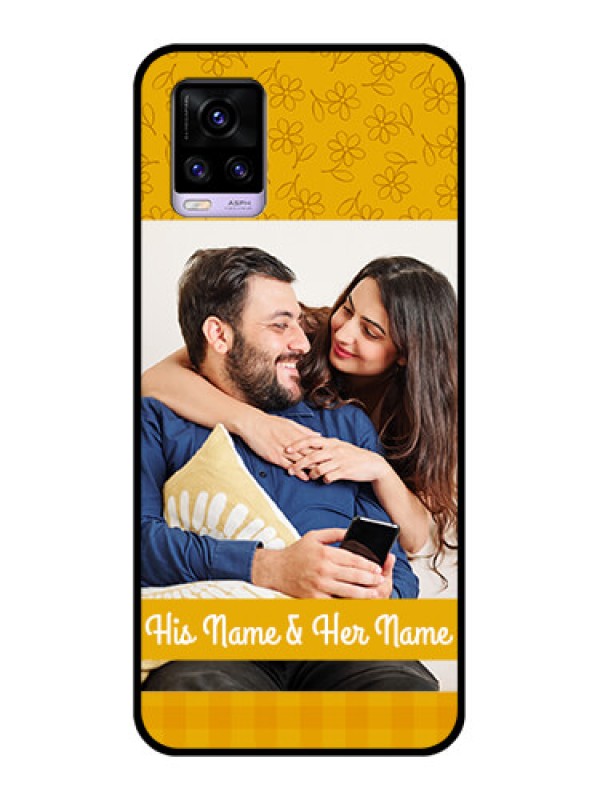 Custom Vivo V20 Custom Glass Mobile Case  - Yellow Floral Design