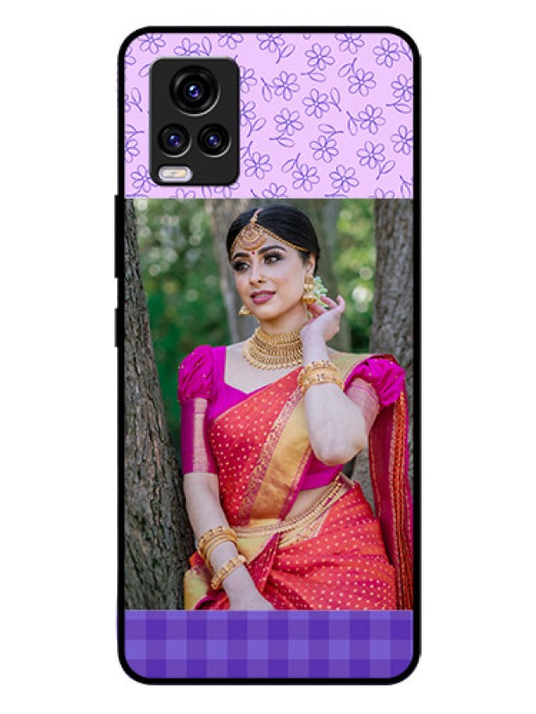 Custom Vivo V20 Custom Glass Phone Case  - Purple Floral Design