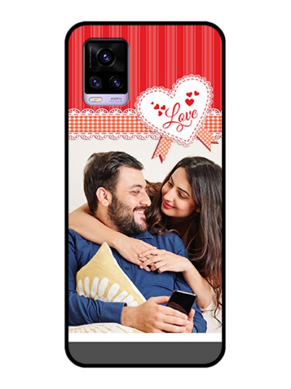 Custom Vivo V20 Custom Glass Mobile Case  - Red Love Pattern Design